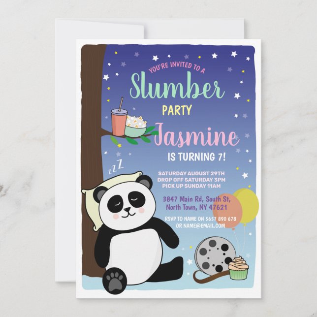 Invitación Panda Slumber Fiesta Cine Verde azulado de cumplea (Anverso)
