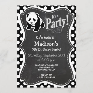 Invitación Panda sobre puntos de polka blanco y negro