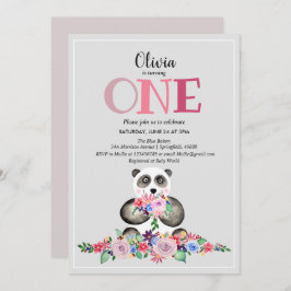 Invitación Panda y nombre de flor moderna y burguesa 1 cumple