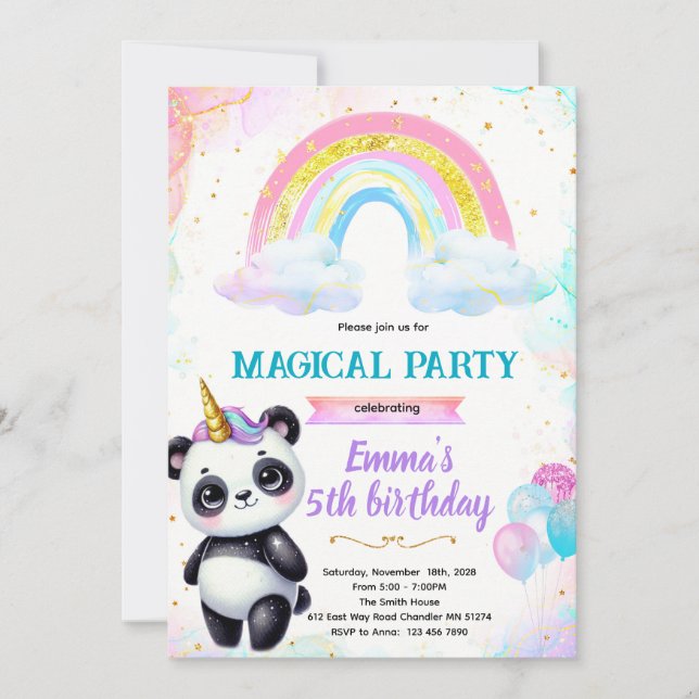 Invitación Pandacorn Birthday party Invitation (Anverso)