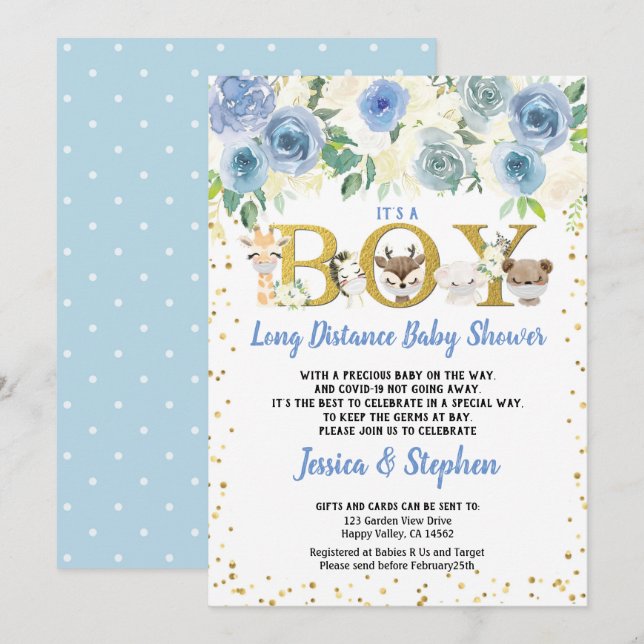 Invitación Pandemia de la Baby Shower de larga distancia para (Anverso / Reverso)