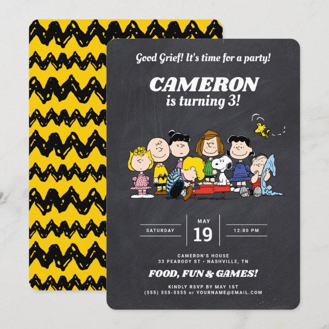 Invitación Pandilla de cacahuetes | Cumpleaños de Chalkboard (Anverso / Reverso)