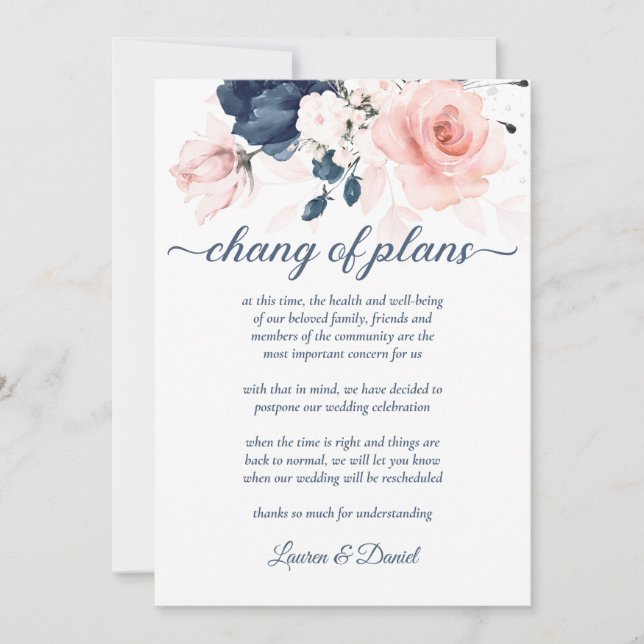 Invitación Pandillas florales rosas azul marino y Rubor (Anverso)