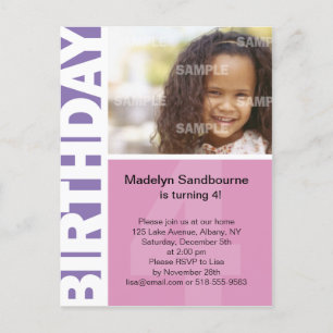 Invitación Panel lateral Lilac rosa 4ª postal de cumpleaños