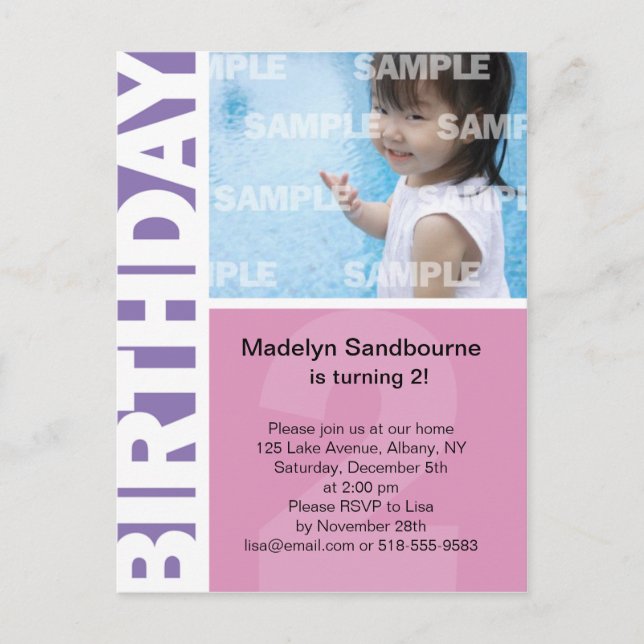 Invitación Panel Lilac rosado Segunda postal de cumpleaños (Anverso)