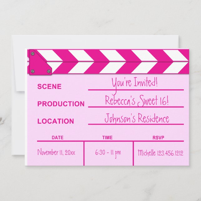 Invitación Paneles de película rosa y blanco Sweet 16 invita (Anverso)