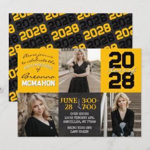 Invitación Paneles dorados y negros 3 Graduación de fotos