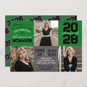 Invitación Paneles verdes y negros 3 Graduación de fotos