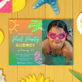 Invitación Panorama de Neon Fiesta de la piscina