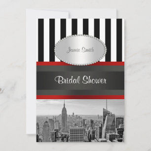 Invitación Panorama de NYC BW Negro Blanco Raya 2P Despedida