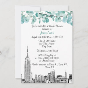 Invitación Panorama de NYC ESB Etch Eucalipto Despedida de So