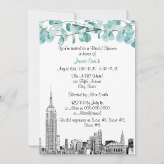 Invitación Panorama de NYC ESB Etch Eucalipto Despedida de So