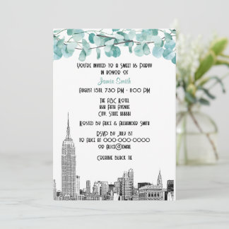 Invitación Panorama de NYC ESB Etch Eucalipto Dulces 16