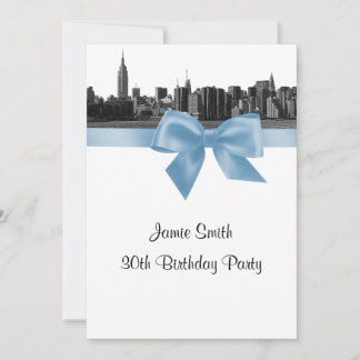 Invitación Panorama de NYC grabado en BW Azul Claro Fiesta de