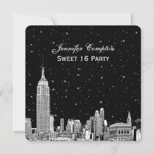 Invitación Panorama de NYC Grabado Estrellado DIY BG Color SQ