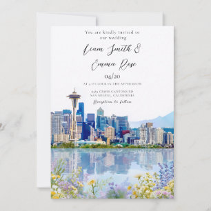 Invitación Panorama urbano de Seattle Wa Boda
