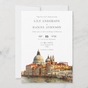 Invitación Panorámica de Venecia acuarela boda elegante