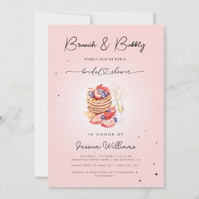 Invitación Panqueques de bronce y burbuja Ducha de novias de  (Anverso)