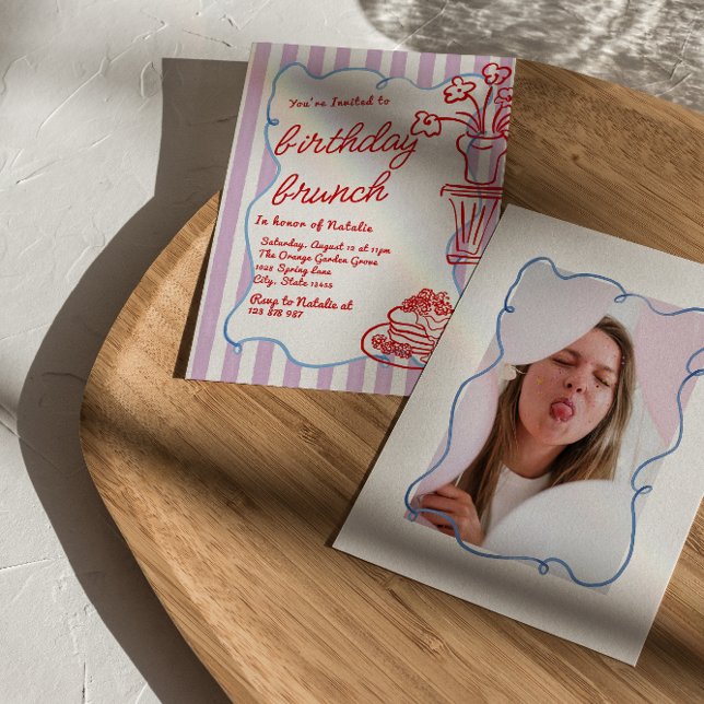 Invitación Panqueques de flores dibujadas a mano Foto Brunch  (Subido por el creador)