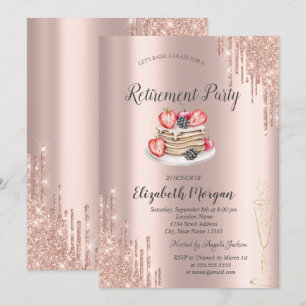 Invitación  Panqueques Rose Gold Brillo Gotea Jubilación 