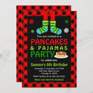 Invitación Panqueques y jamas jazúas de cumpleaños Red Plaid