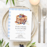 Invitación Panqueques y pacificadores Blue Gingham Boy Baby S<br><div class="desc">Esta tierna invitación a los "crepes y pacificadores" niños con ducha/brunch cuenta con un fondo blanco con crepes,  bayas y un pacificador azul. El reverso presenta un fondo blanco con un patrón de comprobación de gingham en azul claro. Personalízalo para tus necesidades. Puedes encontrar productos coincidentes en mi tienda.</div>