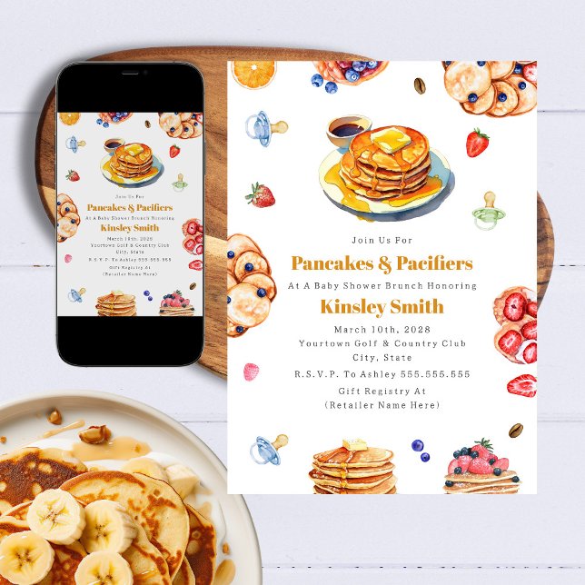 Invitación Panqueques y Pacificadores Brunch Neutral Baby Sho (Subido por el creador)