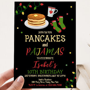 Invitación Panqueques y pijamas Cumpleaños de Navidad