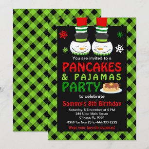 Invitación Panqueques y pijamas Cumpleaños Muñeco de nieve Cu