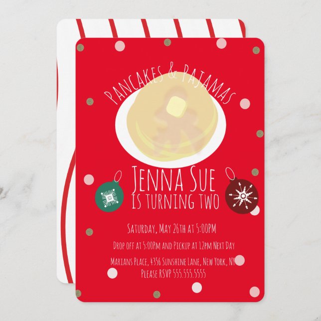 Invitación Panqueques y pijamas Noche de chicas | Navidad (Anverso / Reverso)