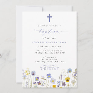 Invitación Pansias azules y amarillas Flores silvestres bauti