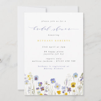 Invitación Pansias azules y amarillas flores silvestres ducha