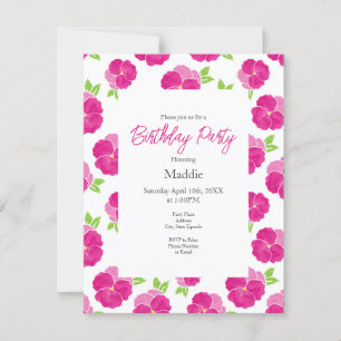 Invitación Pansias de acuarela rosa magenta