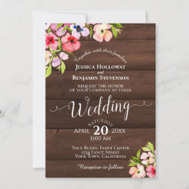 Invitación Pansias de acuarela rústica en Boda de madera de g