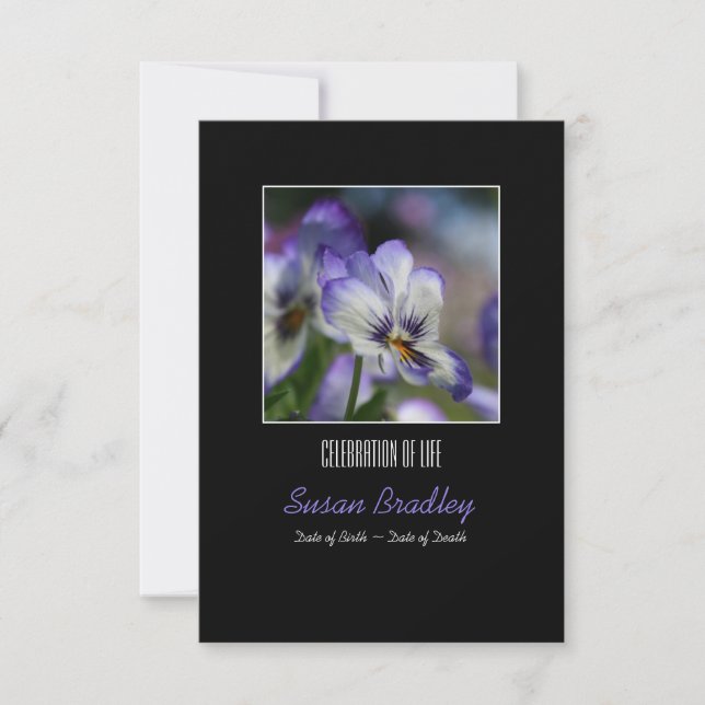 Invitación Pansies 3 Celebración del servicio conmemorativo d (Anverso)