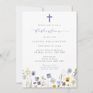 Invitación Pansies azules y amarillos Flores silvestres Dedic