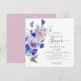 Invitación Pansies Botánica Floral Lilac Blue Bridal Shower