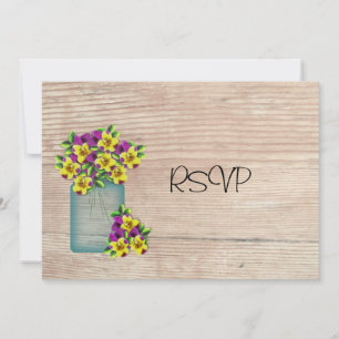 Invitación Pansies en frasco de Mason azul RSVP de recepción