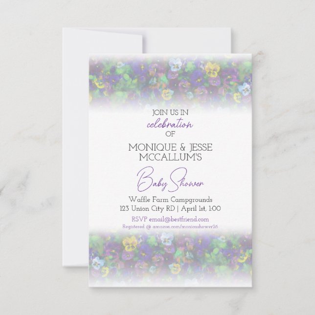 Invitación Pansies Invitation [purple] (Anverso)