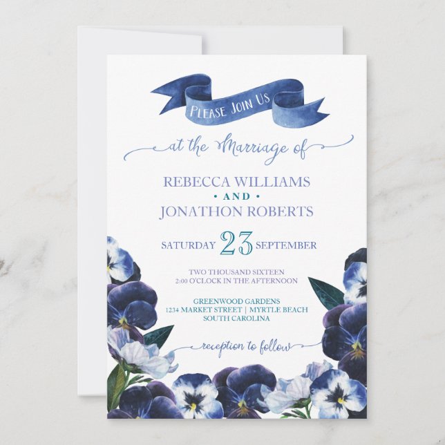 Invitación Pansies pintados (Anverso)