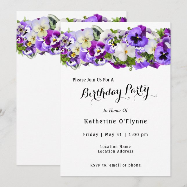 Invitación Pansy Birthday (Anverso / Reverso)