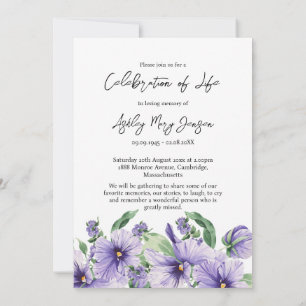 Invitación Pansy Celebración de la Vida Foto Funeral