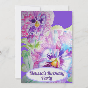 Invitación Pansy Flowers Nacimiento Niños Chicas Morado flora