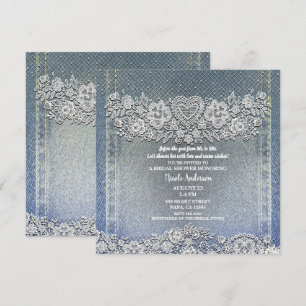 Invitación Pantalón de mezclilla azul y encaje blanco con cor