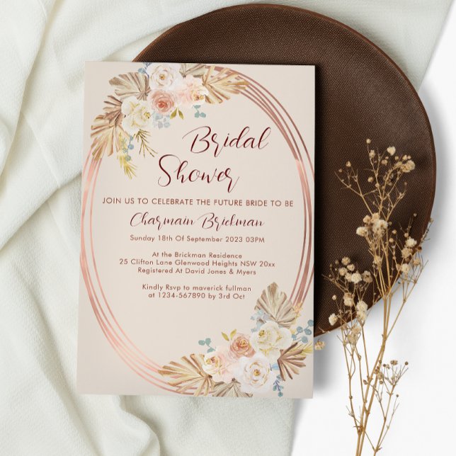 Invitación Pantalón de pampas bohemias ducha de novia (Subido por el creador)