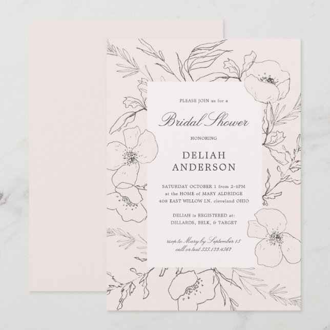 Invitación Pantalón de Rubor floral con bodas de peón (Anverso / Reverso)