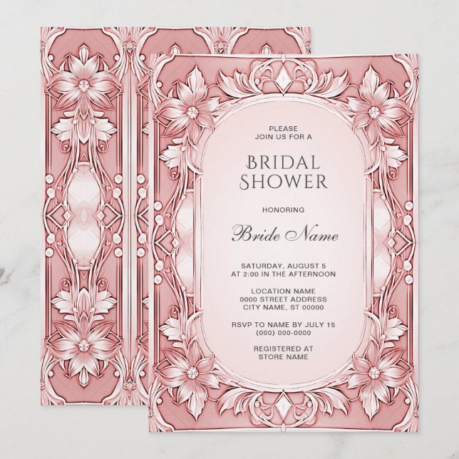Invitación Pantalón floral rosa ducha de novia (Anverso / Reverso)