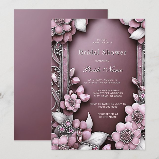 Invitación Pantalón floral rosa ducha de novia (Anverso / Reverso)