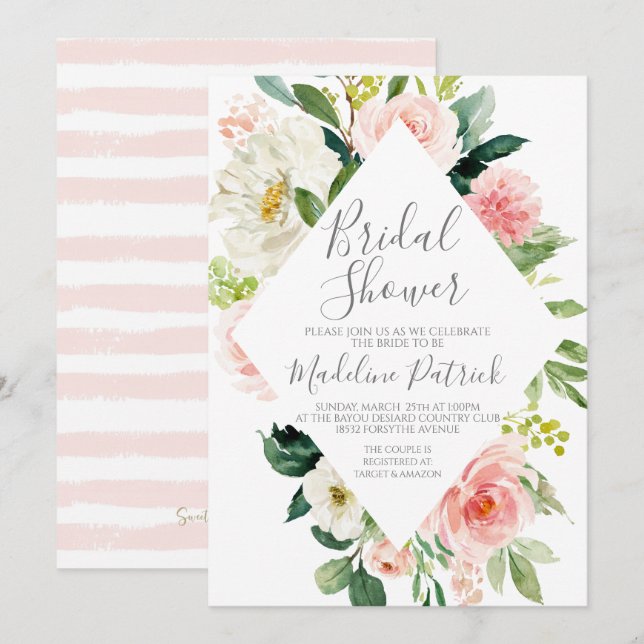 Invitación Pantalón floral rosa ducha de novia (Anverso / Reverso)