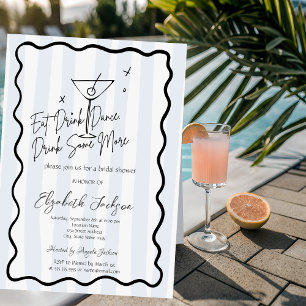 Invitación Pantalón Martini Blue Stripes Bridal Shower